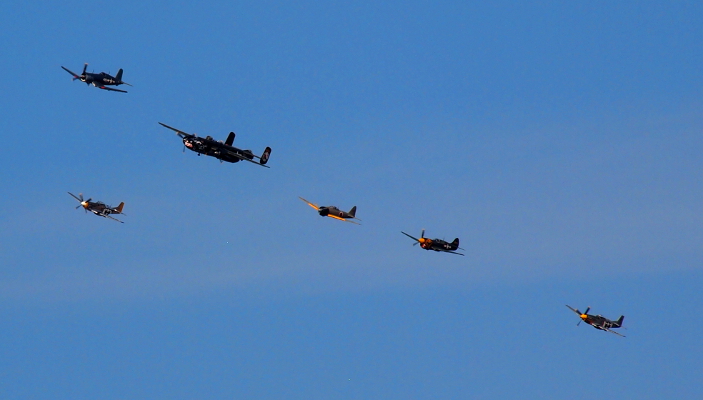 [Same five planes with all of them coming toward the camera in this view.]